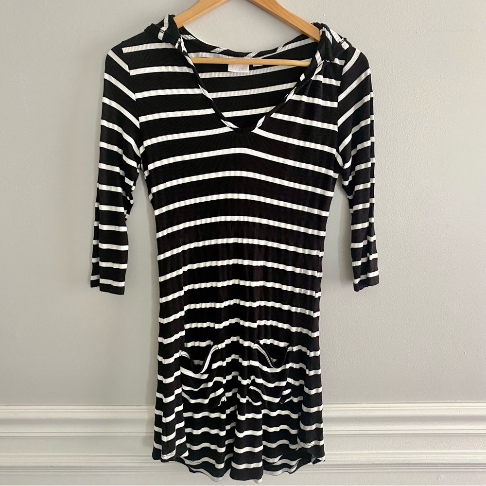 Striped Black and White Swim Coverup Tunic